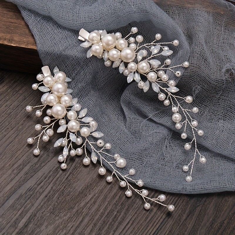 2pcs Pearl Hair Clip Handmade Side Hair Accessory Bridal Dress Updo Hairstyle Accessory