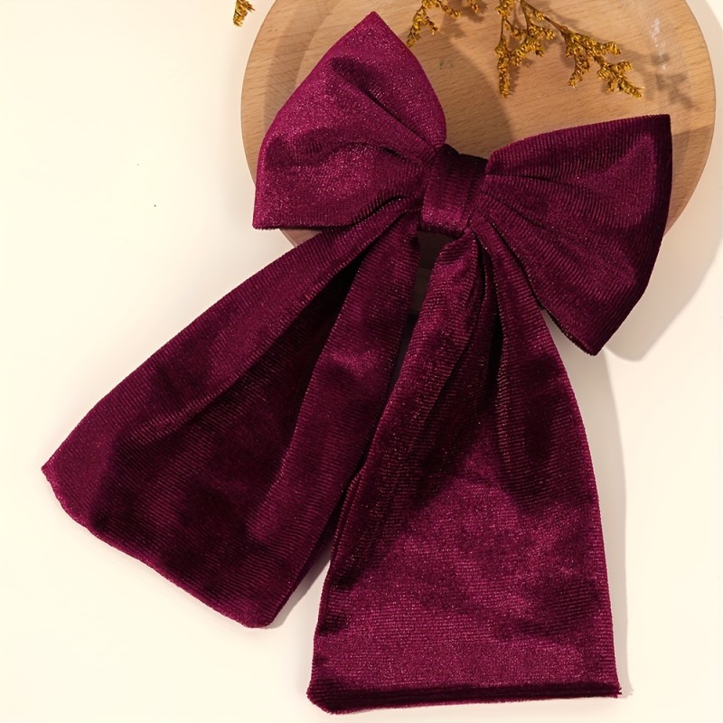 1pc Elegant Velvet Large Bow Hair Clip for Girls - Non-Slip, Solid Burgundy Color, Soft & Stylish Hair Accessory for Winter & Christmas, Festive Hairpiece | Elegant Hair Bow | Luxurious Texture, Hair Accessories for Girls
