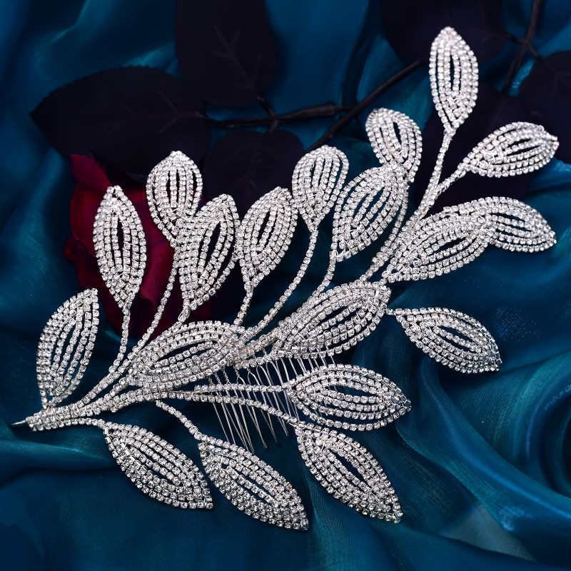A Luxurious Handmade Bridal Headpiece Featuring a Diamond Chain And Leaf Design, Perfect for Weddings, Parties, And Stage Hairstyles.