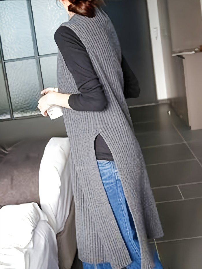 Autumn and Winter New Split Cardigan Knitwear Mid-Length Pullover Half-High Collar Outer Layer Vest Skirt for Women