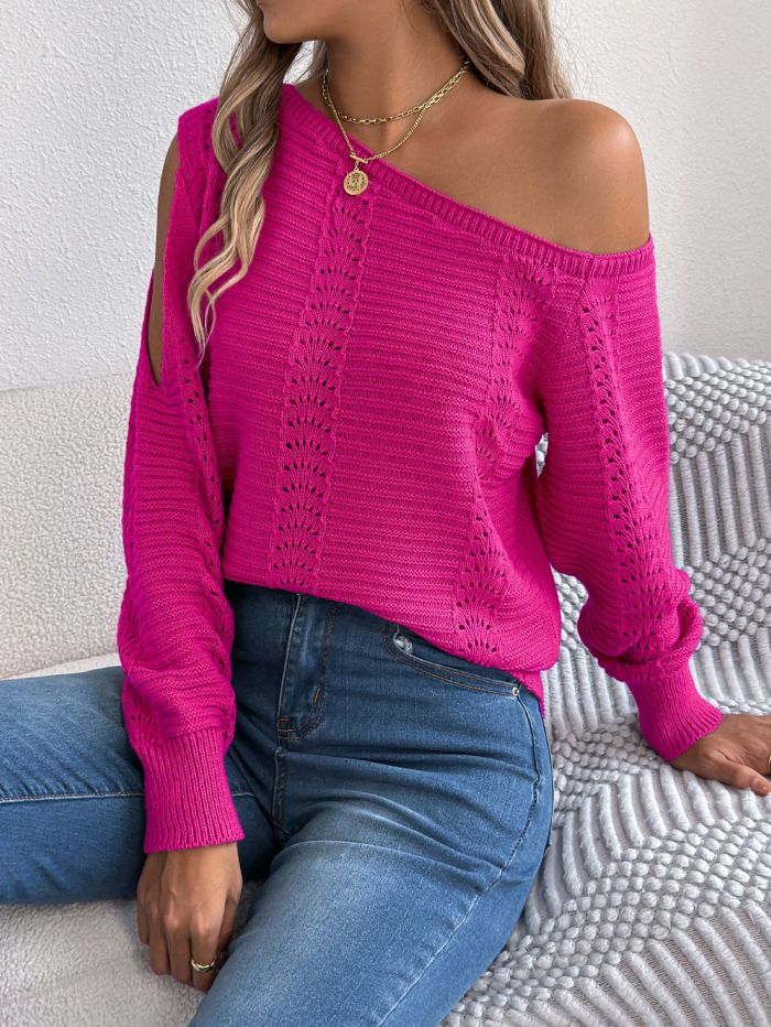 Women's Off-Shoulder Long Sleeve  Boat Neck Sweater