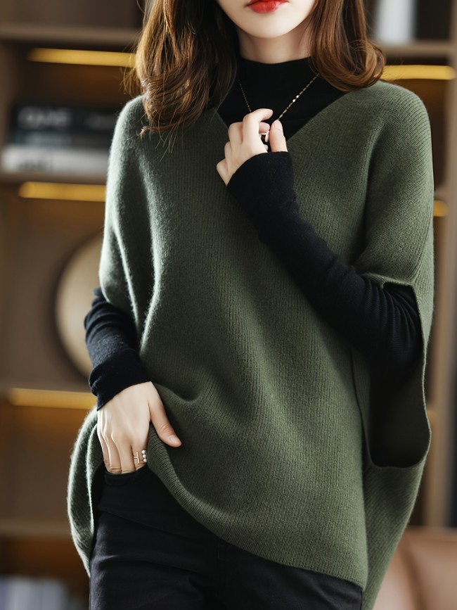 Women's Elegant V-Neck Batwing Sleeve Poncho Vest
