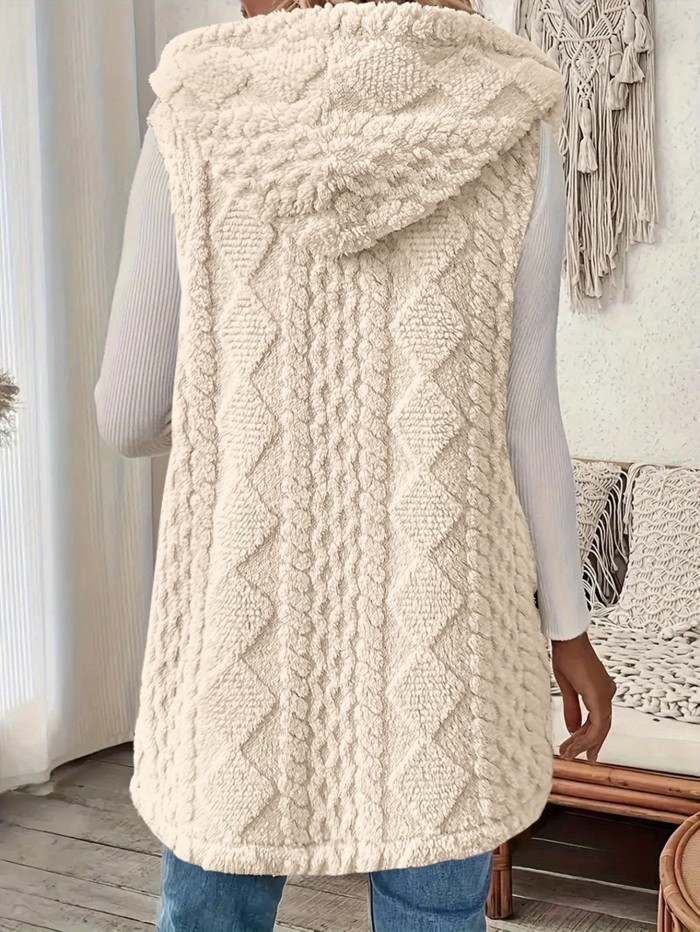 Women'S Elegant Soft Button Sleeveless Hooded Vest