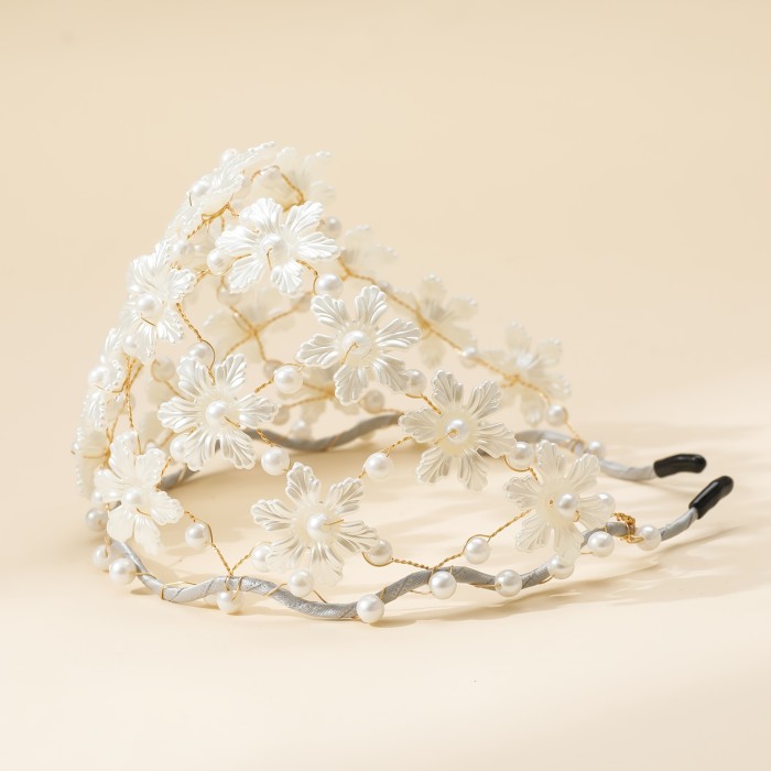 High-end retro handcrafted Imitation Pearl string petal pressed headband