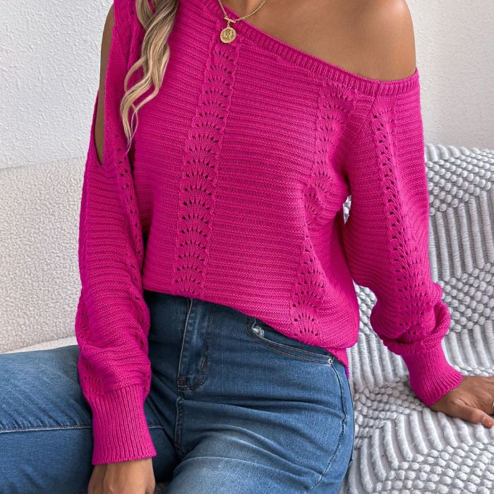 Women's Off-Shoulder Long Sleeve  Boat Neck Sweater
