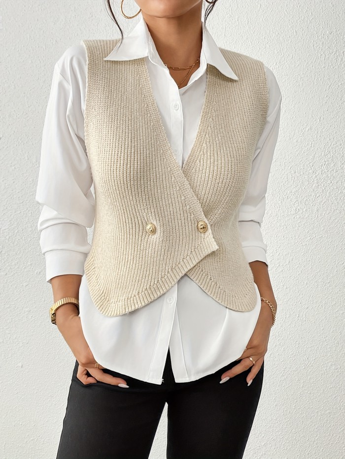 Spring, Autumn, and Winter New Hot-Selling Casual Fashion Button-Up Minimalist Stylish Short Sweater Vest for Women