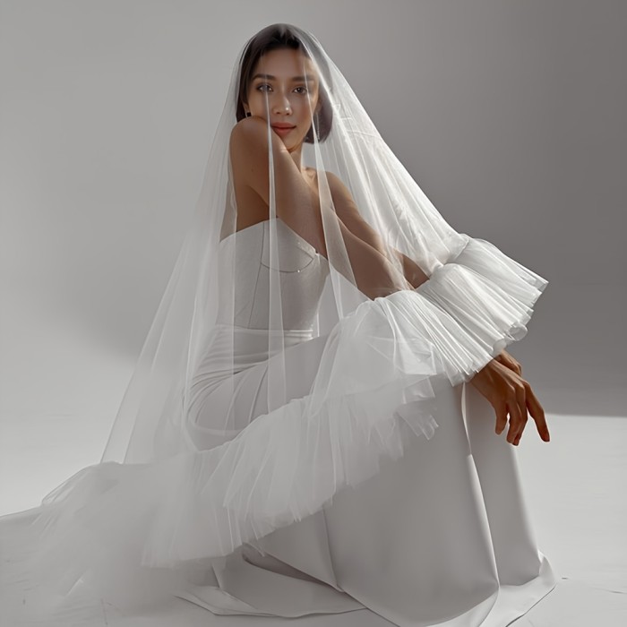 Lace Bridal Veil Lace Edge Bridal Veil | One with Tulle and Ruffle Draping