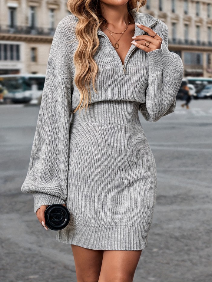 Elegant Chic Polo Collar Long Sleeve Dress for Women