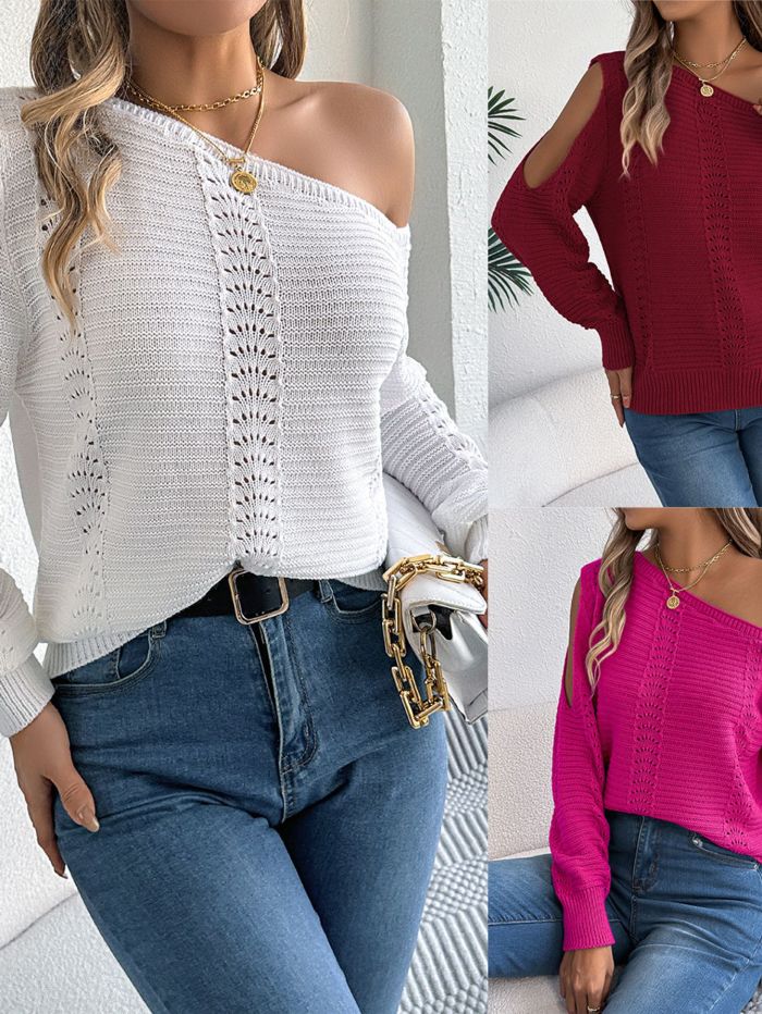 Women's Off-Shoulder Long Sleeve  Boat Neck Sweater