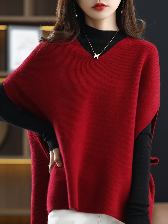 Women's Elegant V-Neck Batwing Sleeve Poncho Vest