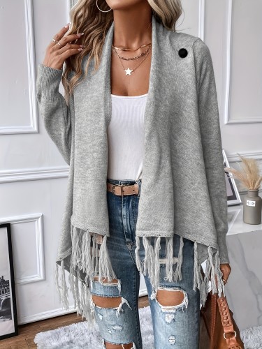 Elegant CardiganElegant Women's Brown Tassel Shawl with Ruffled Hem