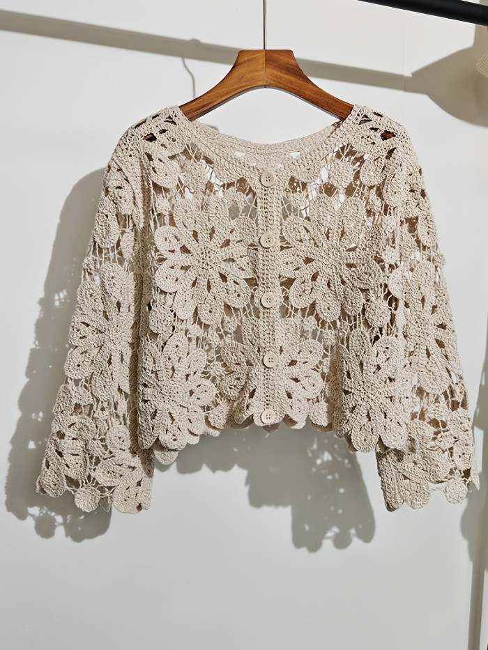 Women's Bohemian Floral-like Crochet Embroidery Sweater Cardigan