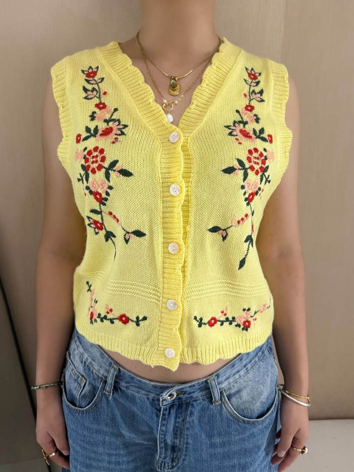 Women's Vibrant Loose Fit Casual Winter Floral Vest Sleeveless Sweater