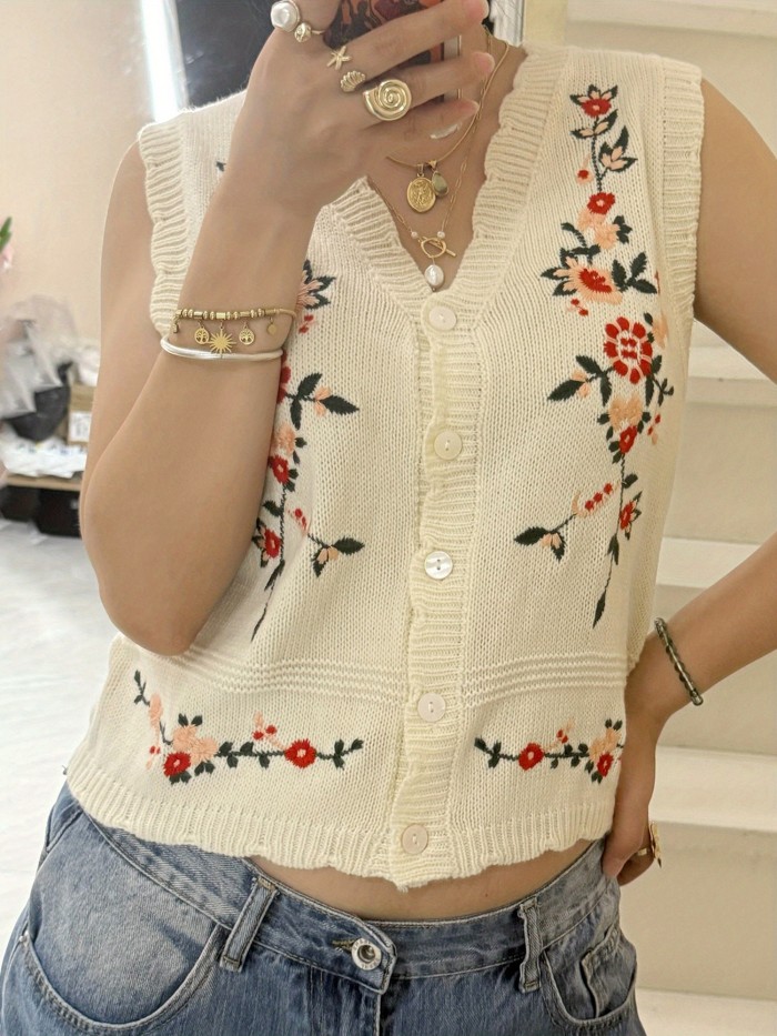 Women's Vibrant Loose Fit Casual Winter Floral Vest Sleeveless Sweater
