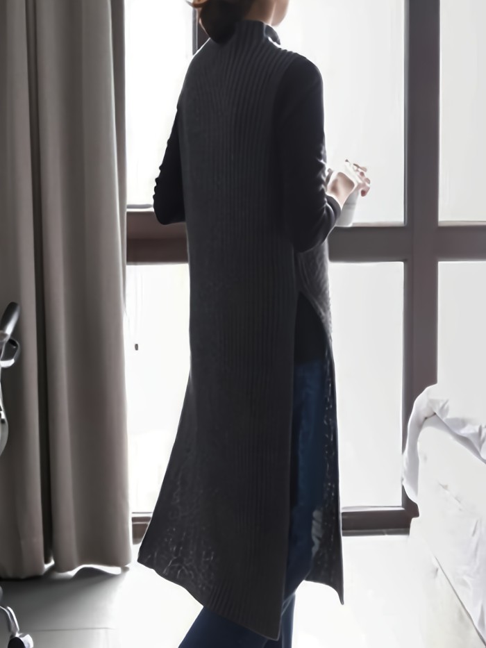 Autumn and Winter New Split Cardigan Knitwear Mid-Length Pullover Half-High Collar Outer Layer Vest Skirt for Women