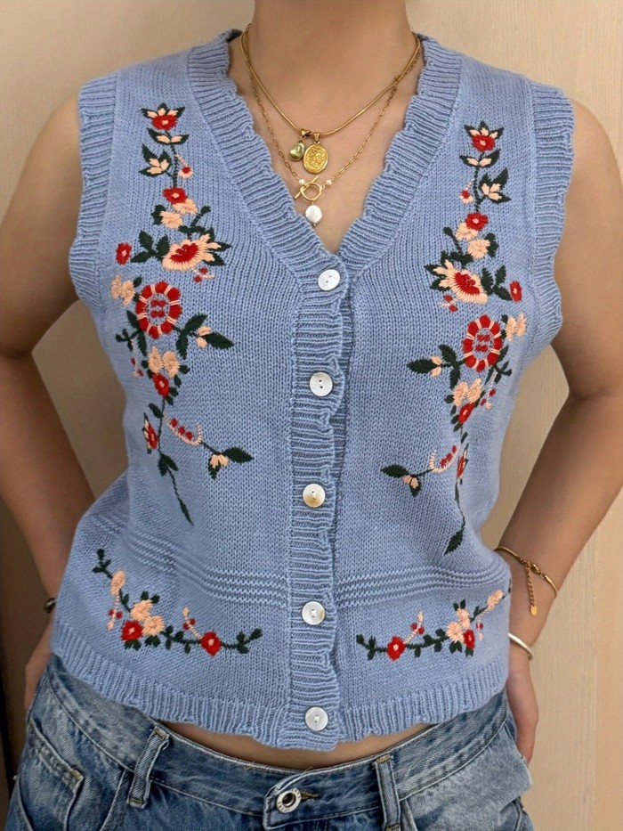 Women's Vibrant Loose Fit Casual Winter Floral Vest Sleeveless Sweater