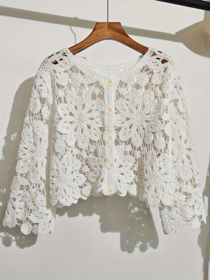 Women's Bohemian Floral-like Crochet Embroidery Sweater Cardigan