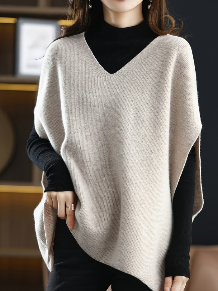 Women's Elegant V-Neck Batwing Sleeve Poncho Vest