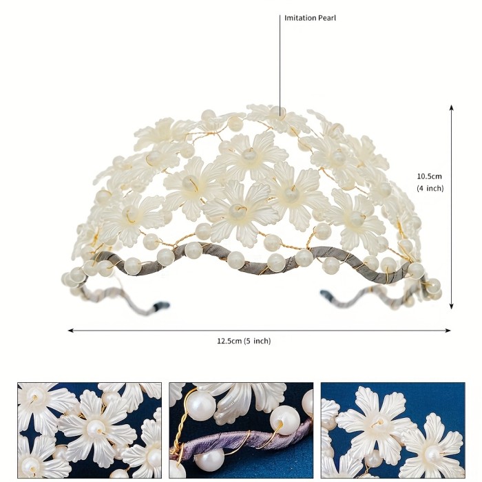High-end retro handcrafted Imitation Pearl string petal pressed headband