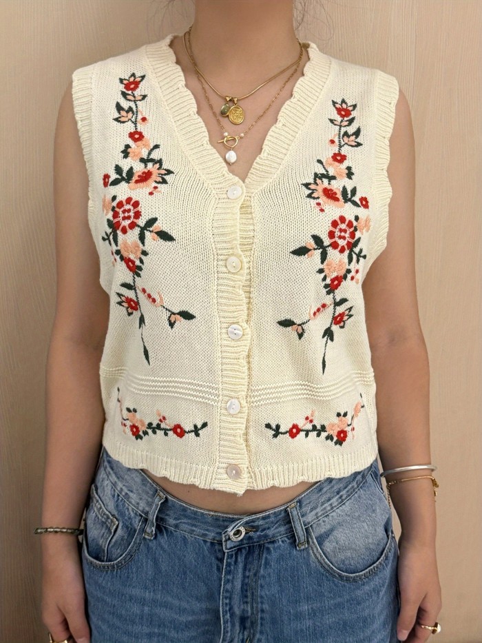 Women's Vibrant Loose Fit Casual Winter Floral Vest Sleeveless Sweater