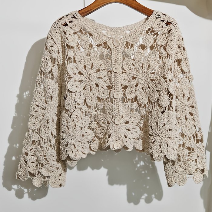 Women's Bohemian Floral-like Crochet Embroidery Sweater Cardigan