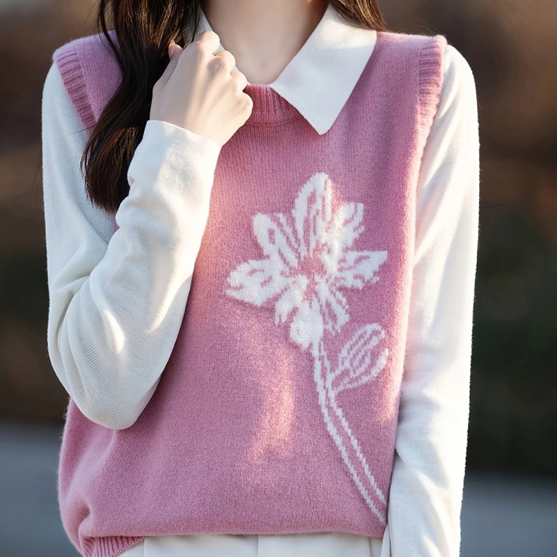 Women's Casual Chic Elegant 100% Wool Thick Round Neck Sweater Vest