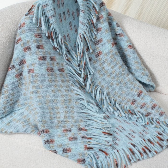 Casual Loose Sweater  Vibrant Plaid Shawl with Tassels for Women