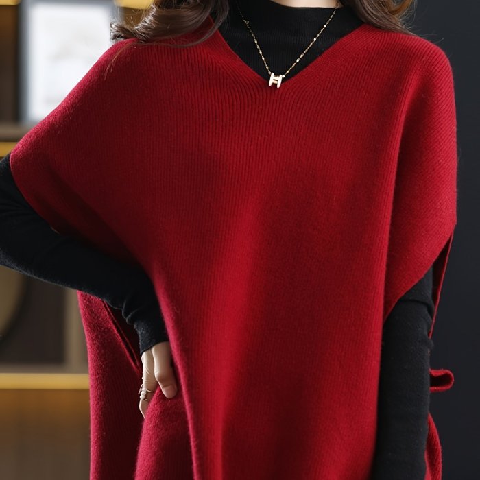 Women's Elegant V-Neck Batwing Sleeve Poncho Vest