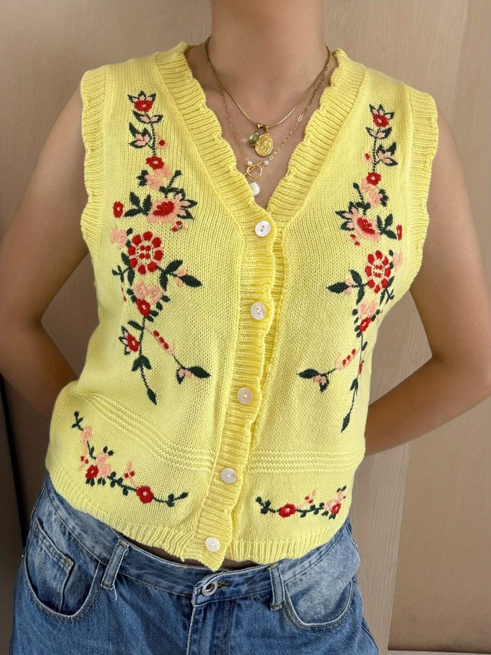 Women's Vibrant Loose Fit Casual Winter Floral Vest Sleeveless Sweater