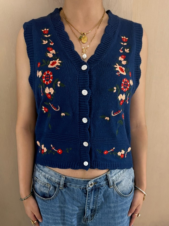 Women's Vibrant Loose Fit Casual Winter Floral Vest Sleeveless Sweater