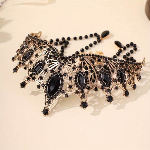 Baroque Vintage Faux Tassel Princess Queen Crown Halloween Day of the Dead Party Headpiece