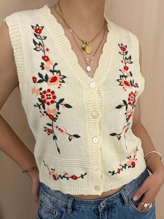 Women's Vibrant Loose Fit Casual Winter Floral Vest Sleeveless Sweater