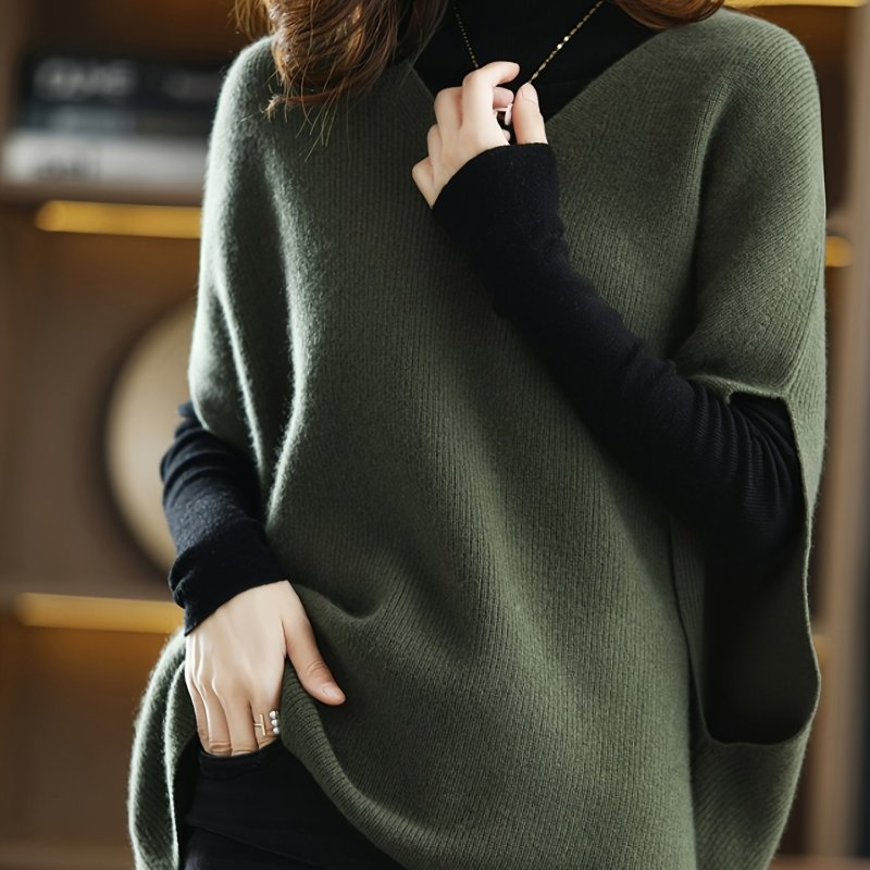 Women's Elegant V-Neck Batwing Sleeve Poncho Vest