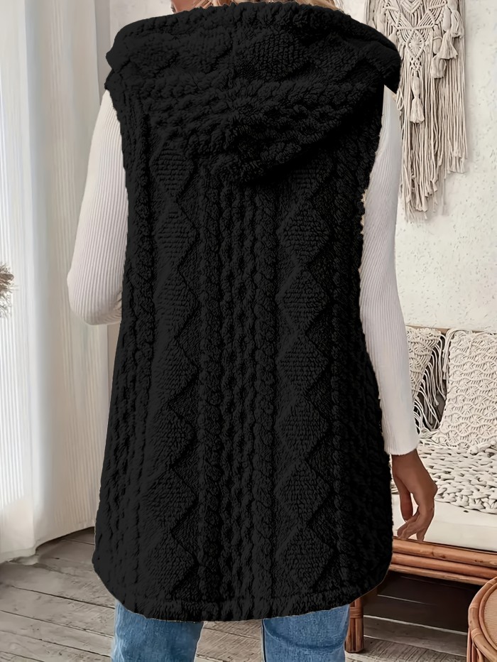 Women'S Elegant Soft Button Sleeveless Hooded Vest
