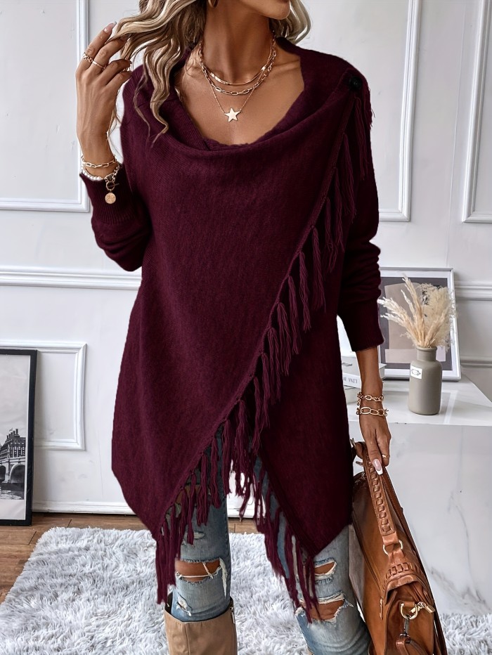 Elegant CardiganElegant Women's Brown Tassel Shawl with Ruffled Hem