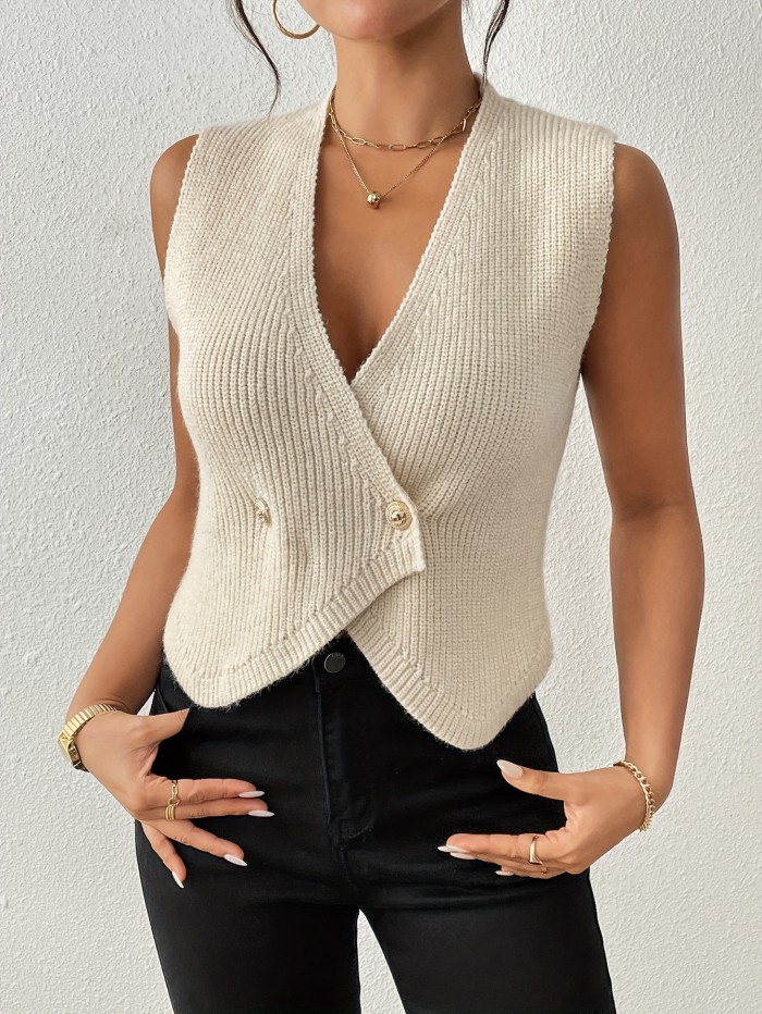 Spring, Autumn, and Winter New Hot-Selling Casual Fashion Button-Up Minimalist Stylish Short Sweater Vest for Women