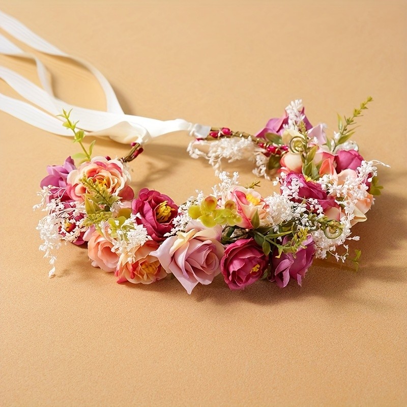 1PC Baroque Floral Crown Wreath Fashion Colorful Flower Decor Hairband Wedding Bride Hair Accessories Party