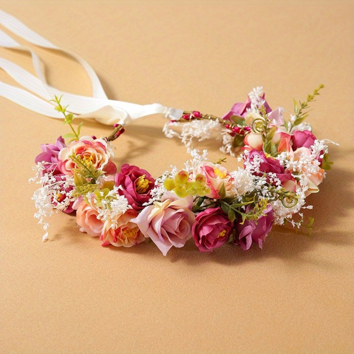 1PC Baroque Floral Crown Wreath Fashion Colorful Flower Decor Hairband Wedding Bride Hair Accessories Party