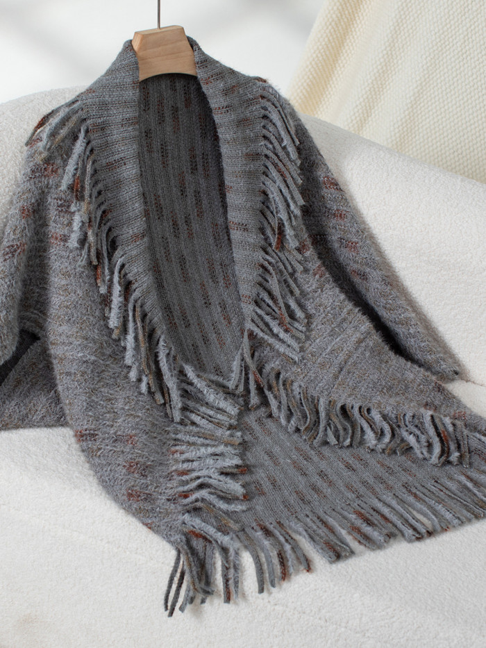 Casual Loose Sweater  Vibrant Plaid Shawl with Tassels for Women