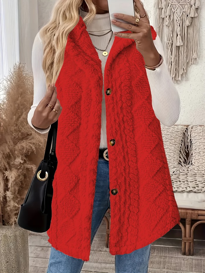 Women'S Elegant Soft Button Sleeveless Hooded Vest