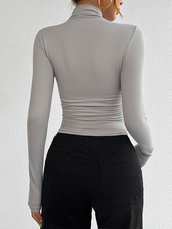 Solid Color Skinny Long Sleeves High Neck T-Shirts Tops