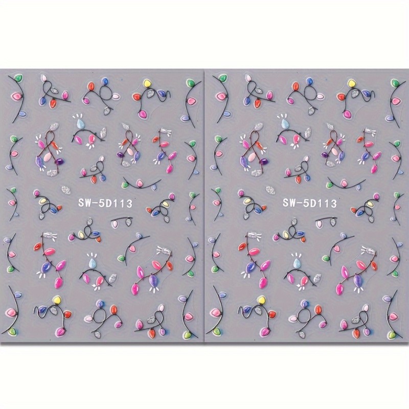2pcs 5D Embossed Christmas Light Nail Art Stickers