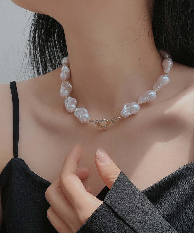 Elegant White Alloy Asymmetrical Pearl Princess Necklace