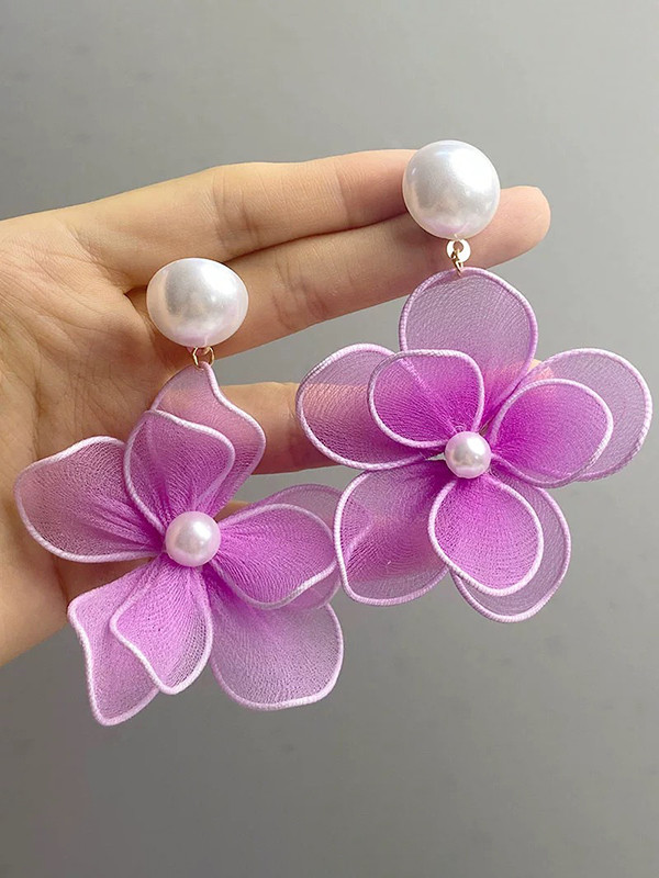 Gauze Flower Shape Earrings Accessories