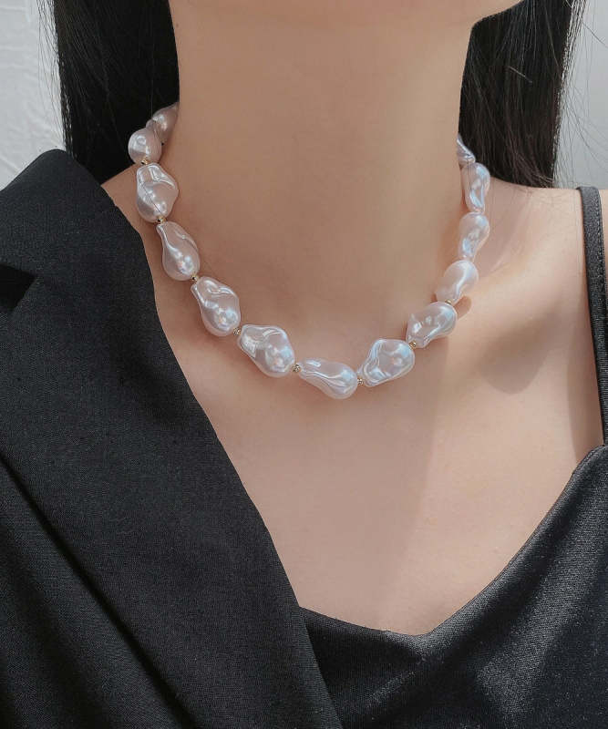 Elegant White Alloy Asymmetrical Pearl Princess Necklace