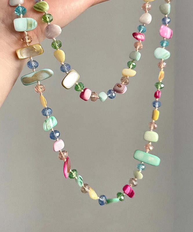 Cute Rainbow Alloy Double-Layer Asymmetrical Shell Gratuated Bead Necklace