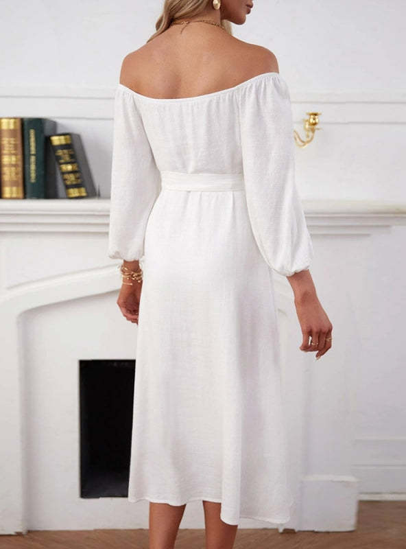 Double-breasted Slit Long-sleeved Dress