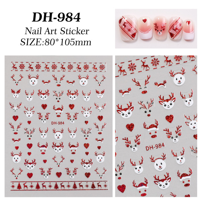 Self-Adhesive Glossy PVC Christmas Nail Stickers with Glitter