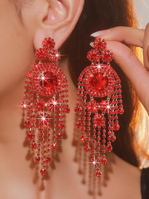 Tasseled Geometric Drop Earrings