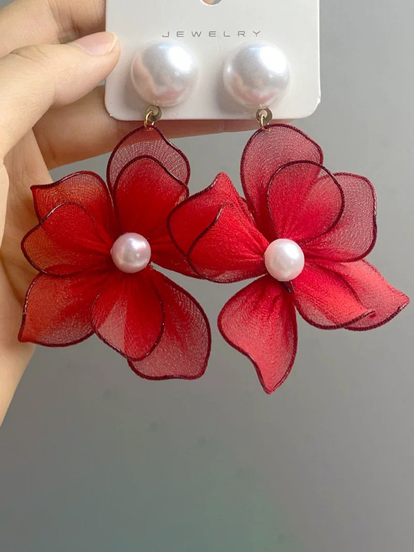 Gauze Flower Shape Earrings Accessories